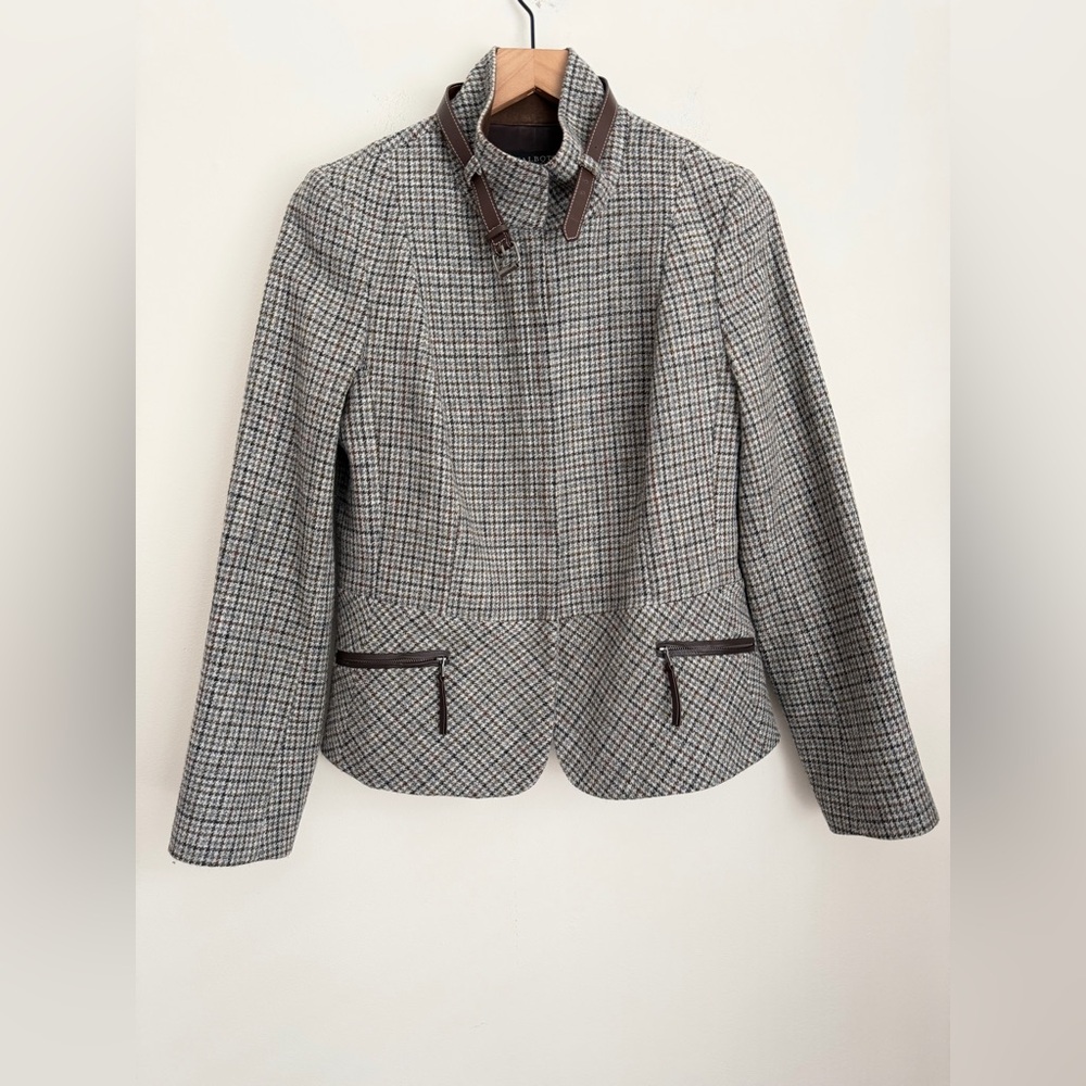 Talbots Wool blend Gray Plaid Riding full zip Blazer peplum equestrian 10